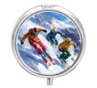 Winter Skiing Sports Skiers Pill Box 3 Compartment Small Portable Medicine Case Pill Organizer for Pocket Purse