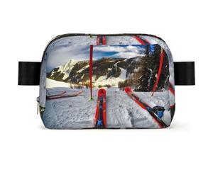 Winter Skiing Square Fashion Waist Bag with Print,Water-Resistant Twill Fabric,Chest Pack Or Belt Bag, Adjustable Strap 65-120cm for Men Women