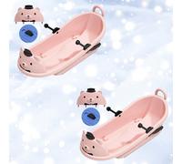 Winter Skis, Children's Cartoon Bear Sled, with Pulleys Big Backrest Sled, Plastic Sled, Thickened Wear-Resistant Sled