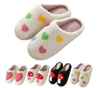 Winter Slippers Women's Warm Funny Felt Slippers for Women with Rubber Sole Cotton Shoes Fluffy Felt Slippers Non-Slip House Slippers Thermal Halloween Slippers Funny Winter Slippers, Red (watermelon