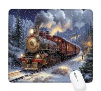 Winter Small Mouse Mat 13.39×11.02×0.12 in, 2026 New Year Gaming Mousepad Train Mini Desk Pad with Non-Slip Base and Stitched Edge, for Wireless Mouse, Laptop, Office Home, Gift for Men/Woman D-808