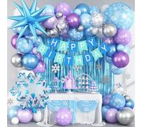 Winter Snow Birthday Party Decorations, 4D Snowflake Winter Wonderlan Balloon Garland Arch Kit Blue Purple Silver Balloons for Princess Baby Its Cold Outside Onderland Birthday Party Decoration