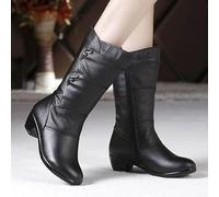 Winter Snow Boots for Women Ladies Fashion Casual Leather Round Toe Chunky Block Low Heels,Elegant Ankle Boots With Block Heels,Women Fall Mid Calf Boots,With Warm Fleece Lining Thermal Short Booties