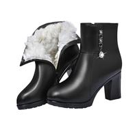 Winter Snow Boots Waterproof Fur Lined Ankle Booties Walking Side Zipper | Ladies Causal Mid Calf Lace Up Combat Black Boots Chunky Heel Snow Booties Classic Non Slip Lightweight Shoes