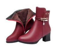 Winter Snow Boots Waterproof Fur Lined Ankle Booties Walking Side Zipper Ladies Causal Mid Calf Lace Up Combat Black Boots Chunky Heel Snow Booties Classic Non Slip Lightweight Shoes