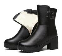 Winter Snow Boots Waterproof Fur Lined Ankle Booties Walking Side Zipper Ladies Causal Mid Calf Lace Up Combat Black Boots Chunky Heel Snow Booties Classic Non Slip Lightweight Shoes