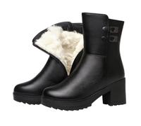 Winter Snow Boots Waterproof Fur Lined Ankle Booties Walking Side Zipper | Ladies Causal Mid Calf Lace Up Combat Black Boots Chunky Heel Snow Booties Classic Non Slip Lightweight Shoes