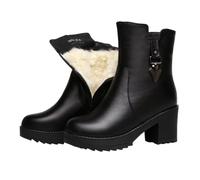 Winter Snow Boots Waterproof Fur Lined Ankle Booties Walking Side Zipper Ladies Causal Mid Calf Lace Up Combat Black Boots Chunky Heel Snow Booties Classic Non Slip Lightweight Shoes
