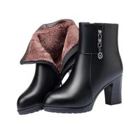 Winter Snow Boots Waterproof Fur Lined Ankle Booties Walking Side Zipper Ladies Causal Mid Calf Lace Up Combat Black Boots Chunky Heel Snow Booties Classic Non Slip Lightweight Shoes