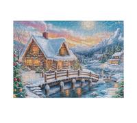 Winter Snow Cabin Bridge Stream Forest Outdoor 300 Piece Jigsaw Puzzle for Adults Hallway Wall Art Statement Piece Precision Cut for Interior Design Lovers 300 PCS