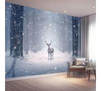 Winter Snow Deer Jungle Photo Mural Wallpaper Gray White Photo Wallpaper 3D Effect, 250 x 175 cm Non-Woven Wall Mural Home Bedroom Living Room Tv Background Poster Decoration