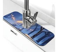 Winter Snow Falling in The Park Absorbent Sink Faucet Mat - Quick Dry Splash Guard Drip Catcher Tray for Kitchen Or Bathroom Countertops