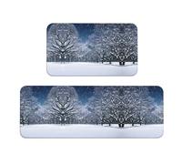 Winter Snow Falling in The Park Christmas Kitchen Mats, 2pcs Cushioned Kitchen Mats for Floor, Non Slip Mat for Kitchen, Floor