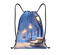Winter Snow Falling In The Park Pattern Women Men Drawstring Bag Waterproof Swimming Bags Large Pe Bag For Hiking Travel Yoga Swim