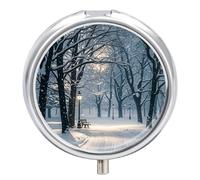 Winter Snow Falling in The Park Pill Box Case 3 Compartment Travel Medicine Pill Organizer 3x A Day Portable Vitamin Organizer with Mirror Small Pillbox for Purse & Pocket Cute Daily Medicine Containe