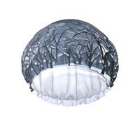 Winter Snow Falling in The Park Print Shower Cap, Bath Shower Caps for Women Long Hair, Double Layer Waterproof Bathing Shower Hat