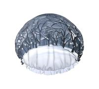 Winter Snow Falling in The Park Printed Reusable Bathing Cap, Dual Layer Hair Cover For Long Thick Hair, 10.6in Headgear