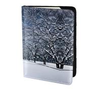 Winter Snow Falling in The Park Printing Passport Holder for Women Men,Cowhide Passport Travel Wallet, Travel Document Cover Accessories