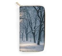 Winter Snow Falling in The Park Slim Thin Credit Card Wallet, PU Leather Bifold Cash Wallet, Zipper Coin Pocket Id Window Wallet Storage Bag Wallet Coin Purse Pouch Change Holder Small with Zipper for