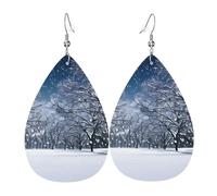 Winter Snow Falling In The Park Teardrop Faux Leather Earrings Set For Women Printed Lightweight Dangle Drop Pierced Girls