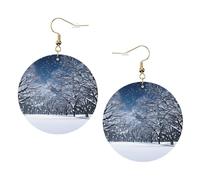 Winter Snow Falling In The Park Trendy Leather Earrings For Women Dangle 1 Pair Lightweight Printed Piercing Earrings Jewelry Gifts For Women Girls