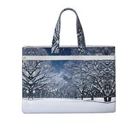 Winter Snow Falling in The Park Zippered Document Bag with Handle for Carrying Paper Files Books Filing Folder, Black, One Size