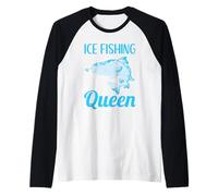 Winter Snow Fishermen Fisher Ice Fishing Queen Raglan Baseball Tee