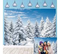 Winter Snow Forest Backdrop Outdoor White Snow Pine Tree Snowy Scene Photography Background for Winter Christmas New Year Event Party Decoration Background (7x5FT: 84x60 inch)