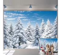 Winter Snow Forest Backdrop Outdoor White Snow Pine Tree Snowy Scene Photography Background for Winter Christmas New Year Event Party Decoration Background (8x6FT: 96x72 inch)