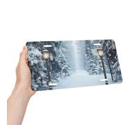 Winter Snow Forest Christmas Garden Path Aluminum License Plate 6 X 12 Inch Metal Car Novelty Vanity Decoration Front License Plate Cover Car Decor Accessory