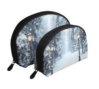 Winter Snow Forest Christmas Garden Path Printed Makeup Bags 2-Piece Portable Shell Travel Toiletry Bag