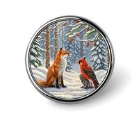 Winter Snow Fox Brooch with Button Design, Funny Backpack Pins for Women, Personalized Brooch Pins for Men, Round Badge for Hat, Cute Badge Holders for Activity