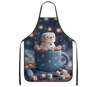 Winter Snow Man Apron for Cooking, Cute Marshmallow Mug Design Kitchen Apron, Festive Holiday Bib for Baking Bbq Chef Work 1pcs