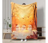 Winter Snow Man Fleece Blanket, Orange Cozy Holiday Decor Throw Blanket, Xmas Soft Fleece Warm Sleep Blanket for Sofa, Bed, All Season 60x80 Inch