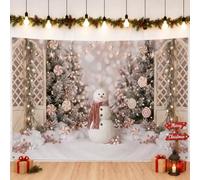 Winter Snow Man Holiday Theme Christmas Backdrop Banner 71x43 Inch | Winter Landscape, Photo Backdrop, Candy Ornaments, Snowy Trees, Rustic Wooden Gates, Holiday Party Decor