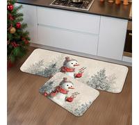 Winter Snow Man Kitchen Mats for Floor, Vintage Snowy Decor Rugs, Cushioned Non Slip Washable Mats for Kitchen Sinks Laundry Room Bathroom 2pcs