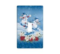Winter Snow Man Light Switch Cover Plates/Outlet Covers, Blue Snowy Scene with Poinsettias for Holiday Decor, Plastic Wall Plates, Standard Size Single Toggle
