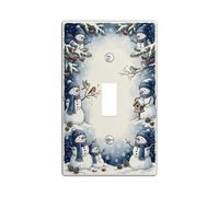 Winter Snow Man Scene Toggle Switch Plate | Winter Scene, Snowmen With Blue Scarves, Small Songbirds, Holly Berries, Seasonal Home Accents, Festive Wall Decor