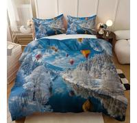 Winter Snow Mountain Forest Nature Duvet Cover Sets King Comforter Cover Hot Air Balloon Bedding Set For Youth Adult Modern Quilt Cover Decor Room
