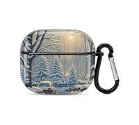 Winter Snow Scene Bluetooth Earbuds Case Cover Full Body Shockproof Protection Hard Case Support Wireless Charging with Keychain Personalized Gift for AirPods 3