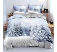 Winter Snow Scene Double Duvet Cover Sets Woodland Bedding Double Bed Set 3D Print Ultra Soft Microfiber Quilt Cover 200 x 200 with Zipper Closure and 2 Pillowcases C-2224