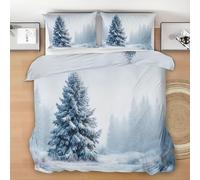 Winter Snow Scene Duvet Cover Set Cot Bed for Kids Boys Girls, Snowy Pine Tree Bedding Set Junior 120x150 cm, Breathable Hypoallergenic Soft Reversible Toddler Duvet with 1 Pillowcase