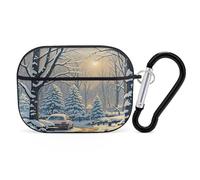 Winter Snow Scene Earbuds Organizer Shockproof Protective Airpods Pro Cover with Carabiner Clip Anti Fall Carrying Earphone Case Cover for Airpods Pro 2nd Generation Black