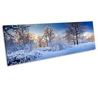 Winter Snow Scene Landscape CANVAS WALL ART Panoramic Framed Print Picture - 48 inch x 16 inch (20mm deep frame)