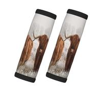 Winter Snow Scottish Highland Cow, 2 Pcs Luggage Handle Wrap Grips, Comfort Soft Handle Covers Luggage Tag