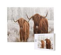 Winter Snow Scottish Highland Cow,500 Pieces Wooden Jigsaw Family Game Jigsaw Puzzles for Adults Teens Home Decor