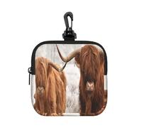 Winter Snow Scottish Highland Cow, Square Zipper Storage Bag, Neoprene Coin Purse, Small Wallets, Change Pouch, Change Purse