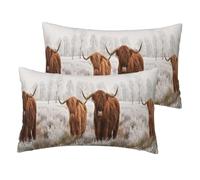 Winter Snow Scottish Highland Cow,Throw Pillow Cover Decorative Polyester Pillowcase Soft Cushion Covers 30x50 cm