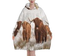 Winter Snow Scottish Highland Cow,Women's Oversized Wearable Blanket Hoodie, Blanket Sweatshirt,Flannel Pullover Blanket