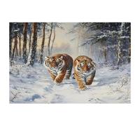 Winter Snow Tigers on Forest Placemats, Set of 6 Table Mats for Dining Tables, 12×18 Inches Anti-Skid Heat Resistant Kitchen Table Place Mats